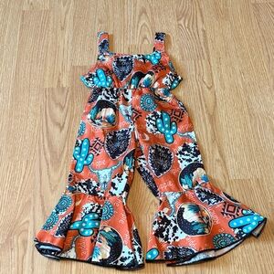 Kids Orange Southwestern Ruffle Bell-Bottoms